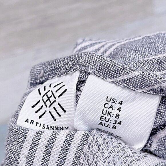 ARTISAN NY Linen Striped Tank Dress Gray Sleeveless Womens 4 - Picture 6 of 7